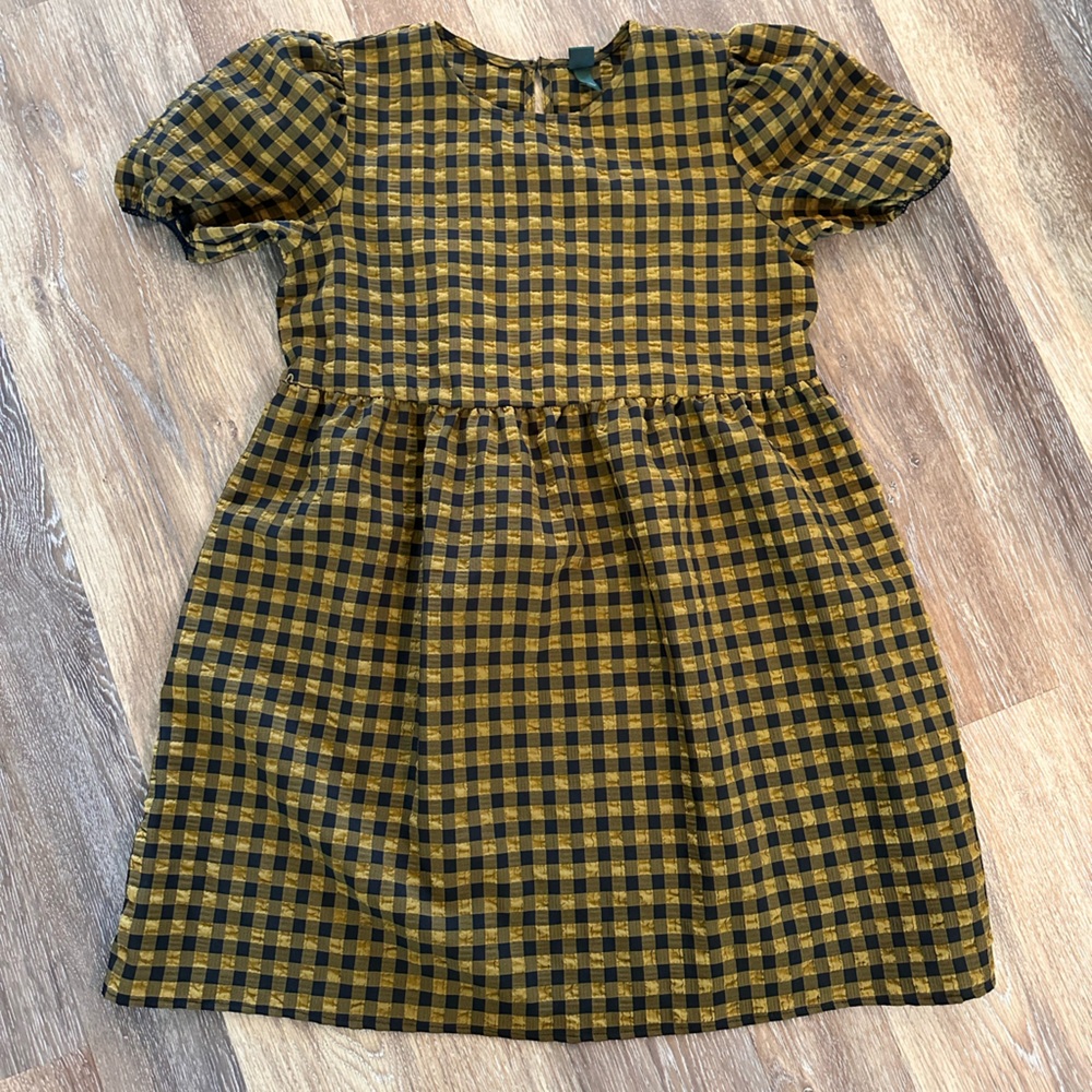 Wild Fable Mustard/olive green and Black Checkered gingham Dress